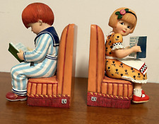 Mary Engelbreit Vintage 2009 Set Of Book Ends Girl & Boy Reading Enesco Rare F/S picture
