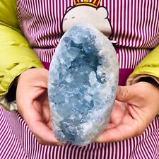 2.46LB Natural Blue Celestite Crystal Geode Cave Mineral Specimen Healing 215 picture