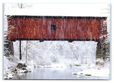 Postcard Winter in New England - Covered Bridge Snow ME VT NH NES3A K3 picture