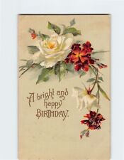 Postcard Embossed Flower Print A Bright and Happy Birthday Greeting Card picture