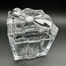 Ribbon Bow/Gift Wrapped Clear Glass Trinket Box Keepsake picture