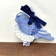 Christmas Small Hand-Painted Ceramic Blue White Pigeon Bird Hanging Ornament picture