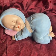 Vintage 1960’s MCM Lego Japan Sleeping Baby Coin Bank Blue 7” picture
