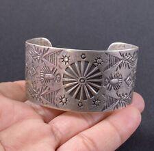 Beautiful Native American Hand Stamped Navajo Sterling Silver .925 Cuff Bracelet picture