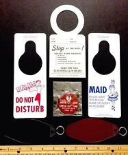 LOT OF VINTAGE MOTEL HOTEL KEYRINGS FOBS DO NOT DISTURB DOOR HANGER SIGNS & MORE picture