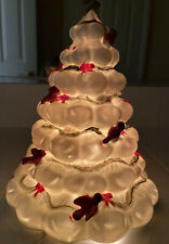 Vtg White Ceramic Christmas Tree w/ Red Birds 9” Lights Up Gold Trim Star Top picture
