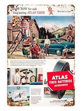 poster 1952 Ad Atlas Tires Batteries Travel Native American Trading tin sign picture