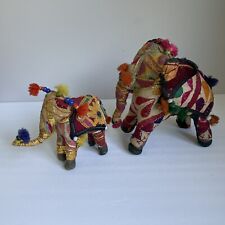 2 Vintage Anglo Raj Handmade INDIA Cotton ELEPHANT embroidered Beads Mirrors picture
