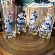 RARE Disney VINTAGE Set Of 4 8 Oz Drinking Glasses Sketch Etched Goofy Mickey picture