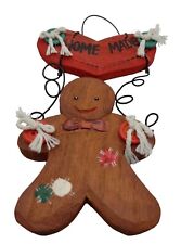 Vintage Home Made Wooden Gingerbread Man Christmas Tree Holiday Ornament 6.5