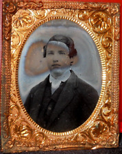 1/9th Size tintype of young boy in brass mat/frame picture