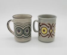 Pair of Vintage Otagiri Speckled Stoneware Coffee Mug Cup MCM Abstract Owl Eyes  picture