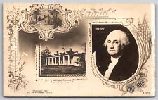 RPPC~Portrait Of President George Washington & Residence~Real Photo Postcard picture