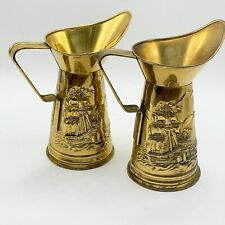 Peerage Vintage Brass Jugs Set/2 Ships Lighthouse Original Sticker Made England picture