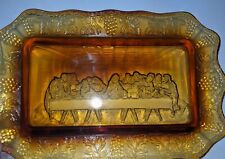 Last Supper Amber Tiara Bread Plate Indiana Glass Company 11x7 Vintage Beautiful picture