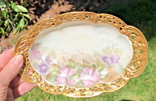 Gorgeous Oremont Bavaria Oval Reticulated Gilded Border Floral Trinket Dish picture