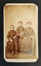 1860s antique CDV PHOTOGRAPH princeton il MOTHER DAUGHTER SON polka dot fashion picture