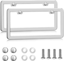 2-Pack Solid Silver Rust-Proof Car License Plate Frames - Universal Stainless St picture