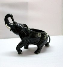 Vintage Ceramic Black Elephant Figurine Trunk Up picture