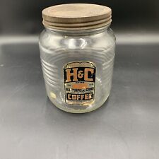 Vintage H & C Coffee Jar Roanoke VA Woods Bros Coffee Co.  3lb Duraglass Jar Lid picture