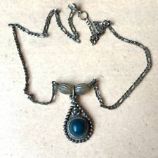 Ancient Vintage Victorian Pendant Necklace Sterling Silver & Jade Stone picture