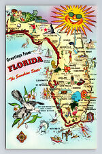 Pictorial Map Greetings From The Sunshine State of Florida FL Postcard picture