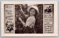 Vintage Antique Lovely Girl Picking Roses For Christmas RPPC Postcard P079 picture