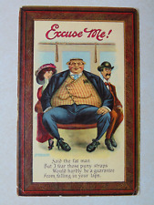 E1357 Postcard Excuse Me Fat Man Crowding man and woman picture
