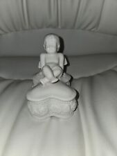 Vintage White Porcelain Lounging Cherub Trinket Box Great For Your Vanity picture
