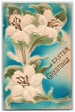 c1910's Easter Greetings Lilies Flowers Airbrushed Embossed Antique Postcard picture