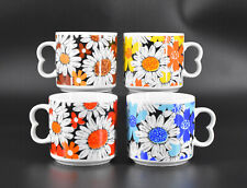 Vintage Stacking Coffee Cups Mugs Set Of 4 Flower Power Multicolored picture