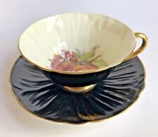 Shelley England~BLACK OLEANDER SHAPE,PEACHES,FOOTED CUP&SAUCER~Exc.Cond. picture