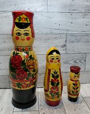 Vintage Set Of 3 Russian Wooden Nesting Dolls Lot B picture