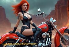 Sexy Hot Redhead Fantasy Girl on Motorcycle A Glossy Large Poster Photo 11