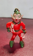 Vintage Rosbro Christmas Elf Red and Green Christmas Ornament Plastic 3