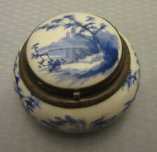 French Antique signed GD PARIS ENAMEL TRINKET BOX hand painted blue and white 2