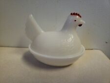 Vintage milk Glass Rooster small covered dish 4
