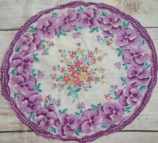 Vintage Round Table Scarf Doilie Handkerchief Hankie Purple Floral 14