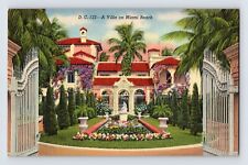 Postcard Florida Miami Beach FL Villa Mansion 1940s Unposted Linen picture