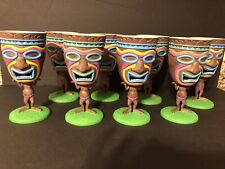 Plastic Tiki Stemmed Goblet Hawaiian Luau Party Cups Multi Color Lot Of 8 picture