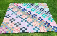 Vintage Antique 70s Hand Made Stiched Multicolor Quilt Top 72