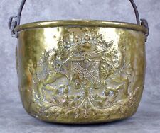Vintage Oversized Copper Apple Butter Pot with Wrought Iron Handle Lion Crest  picture