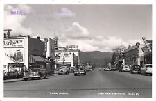 RPPC Street Scene Yreka California c1950 Cafe, Gas Station, Hotel, Grocery Store picture
