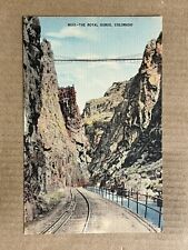 Postcard Royal Gorge CO Colorado Suspension Bridge Train Tracks Railroad Vintage picture