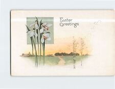 Postcard Easter Greetings Beautiful View & Flowers Art Print picture
