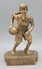Vintage Resin Girl Basketball Trophy Gold Tone Painted Sports Figurine picture