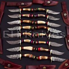 LOT OF 16 CUSTOM FORGED DAMASCUS STEEL HUNTING SKINNING EDC KNIFE STAG/ANTLER picture