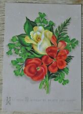 Antique Card Happy Birthday Message Card  Pink & White Flowers Message picture