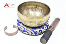 5.75 Inch Handmade  Etching Mantra Singing Bowl cushion Mallet & Copper Bracelet picture