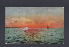 c1910 Mouth Of Columbia River From A & C R. R. Crossing Sunset Sailboat Postcard picture